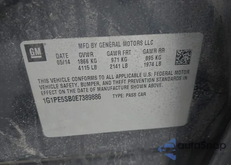 2014 Chevrolet Cruze 2Lt Auto z USA, uszkodzony, nr VIN 1G1PE5SB0E7389886